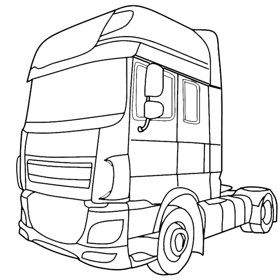 A wireframed drawing of a commercial vehicle, which when hovered over animates with fake road markings.